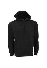 SG - Męska Gładka Bluza Sportowa Przez Głowę Kaptur. Kolor: czarny. Wzór: gładki