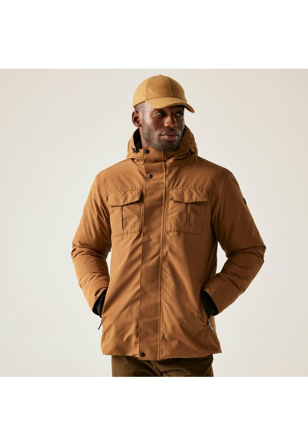 Regatta - Kurtka męska przejściowa ocieplana przeciwdeszczowa Eamont. Kolor: brązowy. Materiał: tkanina, puch, bawełna. Sport: turystyka piesza