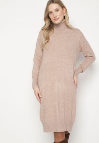 Born2be - Beżowa Dzianinowa Sukienka z Bawełną o Prostym Kroju z Golfem Tesala. Okazja: na spotkanie biznesowe, do pracy. Typ kołnierza: golf. Kolor: beżowy. Materiał: dzianina, bawełna. Wzór: jednolity. Typ sukienki: proste. Styl: biznesowy, klasyczny #3