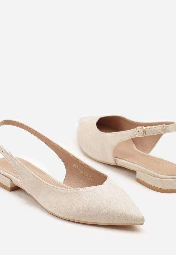 Renee - Beżowe Sandały Slingback Vices z Wkładką ze Skóry Naturalnej Annisae. Okazja: na spotkanie biznesowe. Zapięcie: sprzączka. Kolor: beżowy. Materiał: skóra. Obcas: na obcasie. Styl: biznesowy, klasyczny, elegancki. Wysokość obcasa: niski