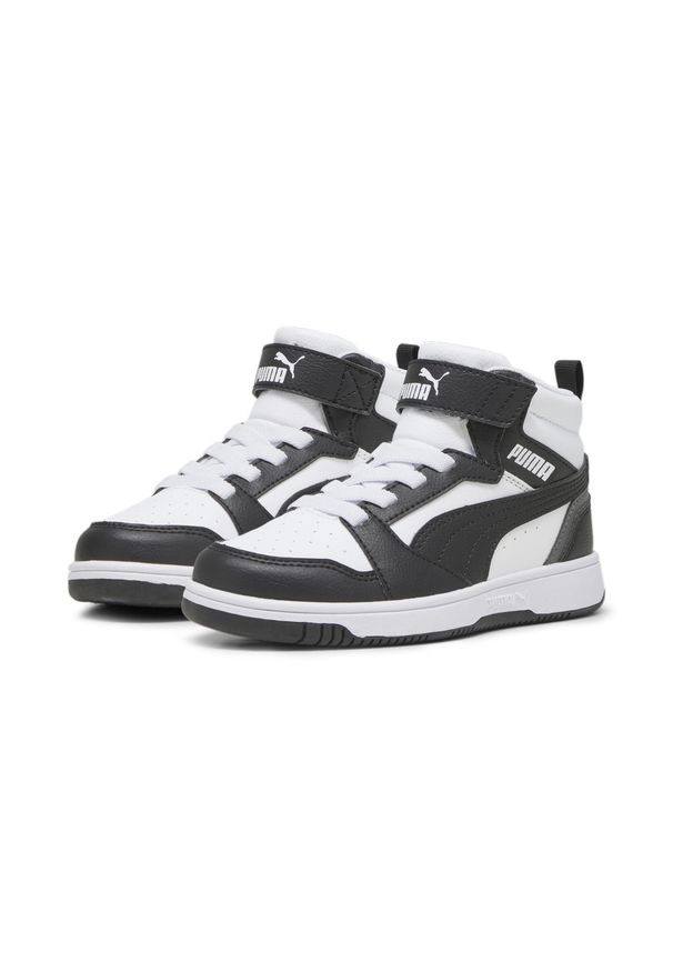 Puma - Dziecięce sneakersy Rebound V6 Mid PUMA White Black Shadow Gray. Kolor: czarny, szary, biały, wielokolorowy. Sport: bieganie