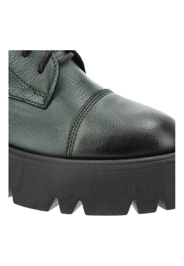 Zielone Botki Lemar Skórzane Ocieplane Buty Damskie. Zapięcie: pasek. Kolor: zielony. Materiał: skóra. Styl: elegancki