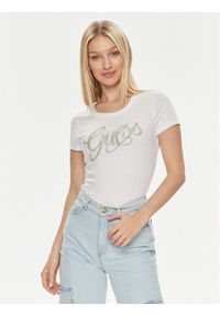 Guess T-Shirt W4GI30 J1314 Biały Slim Fit. Kolor: biały. Materiał: bawełna