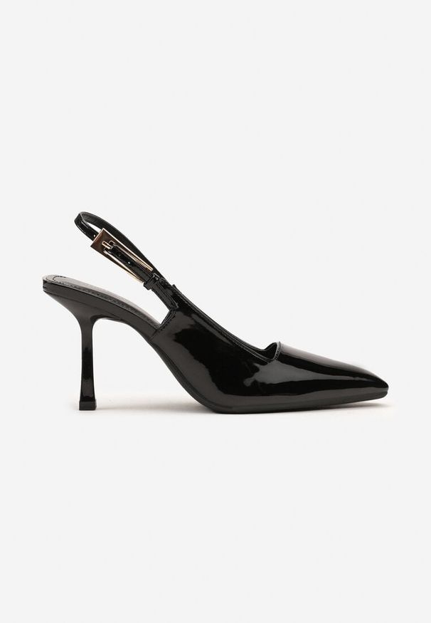 Renee - Czarne Eleganckie Lakierowane Sandały na Obcasie Elizara. Zapięcie: sprzączka. Kolor: czarny. Materiał: lakier. Obcas: na obcasie. Styl: elegancki. Wysokość obcasa: średni