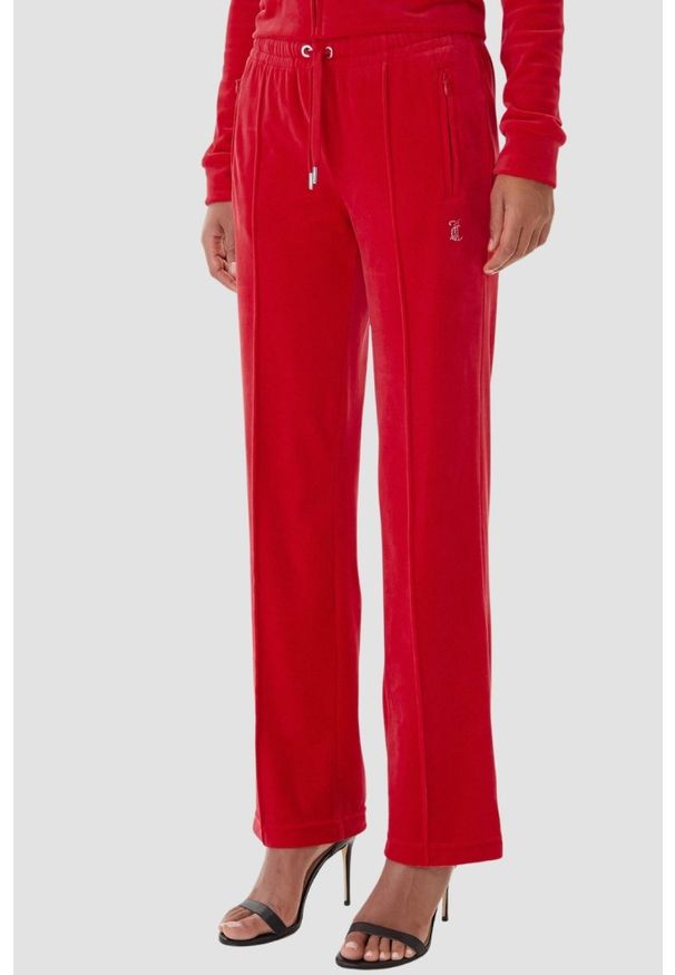 Juicy Couture - JUICY COUTURE Czerwone spodnie dresowe damskie z cyrkoniami Tina, Rozmiar XS. Kolor: czerwony. Materiał: dresówka