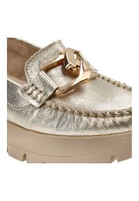Złote Modne Półbuty Armodo Wygodne Mokasyny Damskie. Zapięcie: sznurówki. Kolor: złoty. Materiał: skóra, lakier. Sezon: lato. Styl: wizytowy, elegancki #7