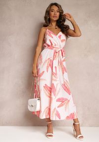 Renee - Jasnoróżowa Letnia Sukienka Maxi z Paskiem i Gumką w Talii z Wiskozy Madaya. Kolor: różowy. Materiał: wiskoza. Sezon: lato. Długość: maxi #5