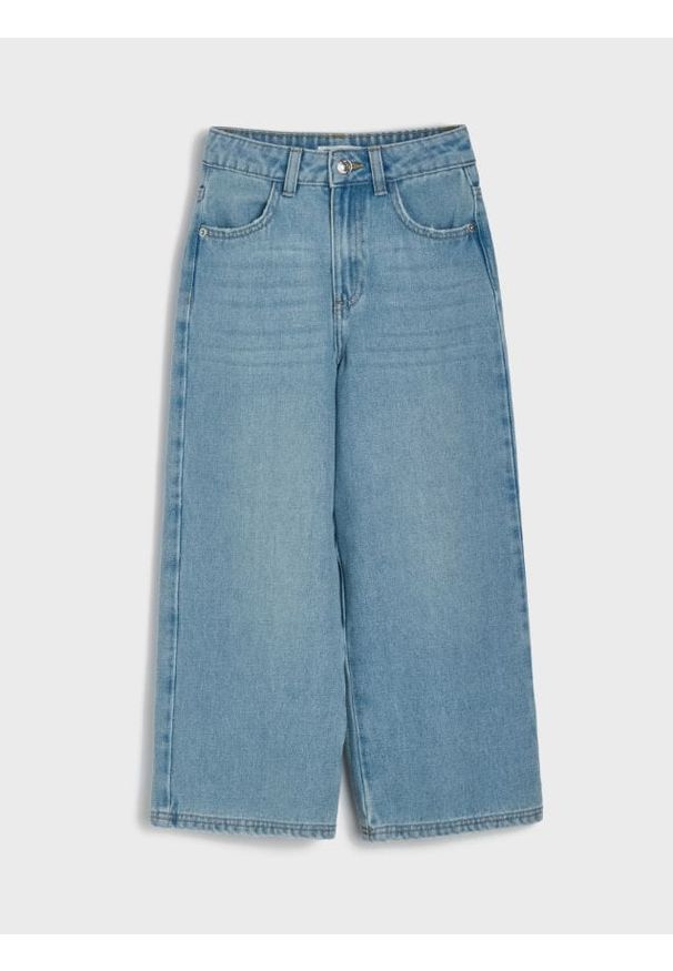 Sinsay - Jeansy wide leg z efektem sprania - niebieski. Kolor: niebieski