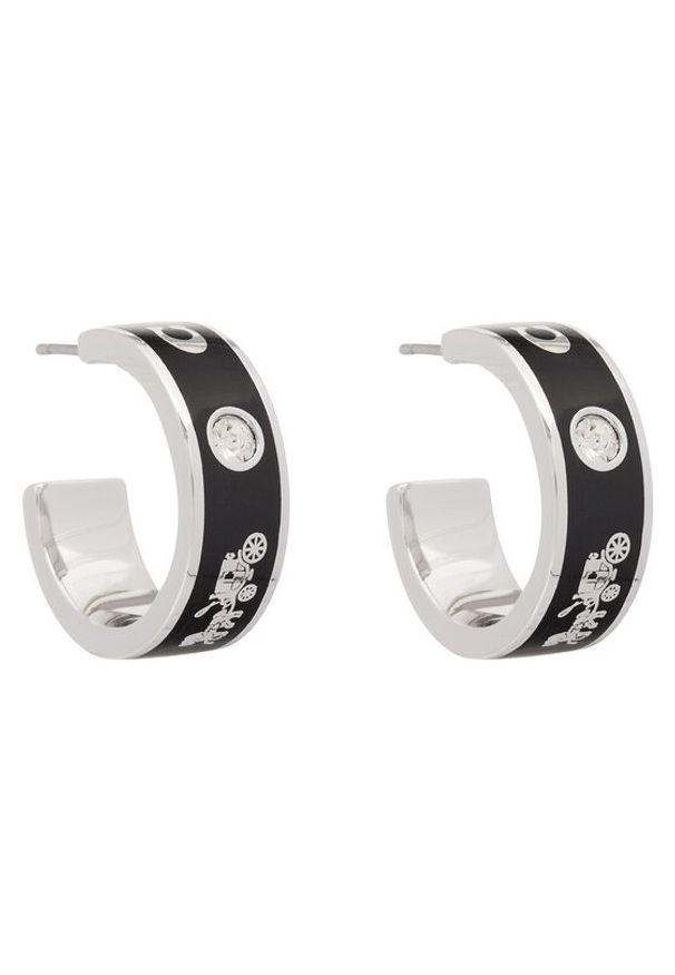 Coach Kolczyki Enamel Horse & Carriage Hoop Earrings 37479036RHO003 Czarny. Materiał: metalowe. Kolor: czarny