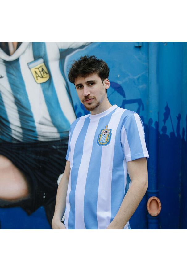 COPA FOOTBALL - Koszulka retro piłkarska dla dorosłych - Maradona x COPA Argentyna 1986 - Biały. Kolor: niebieski, wielokolorowy, biały. Sport: piłka nożna
