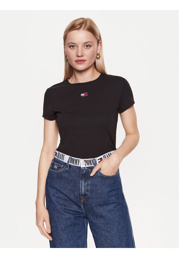 Tommy Jeans T-Shirt DW0DW16259 Czarny Regular Fit. Kolor: czarny. Materiał: bawełna