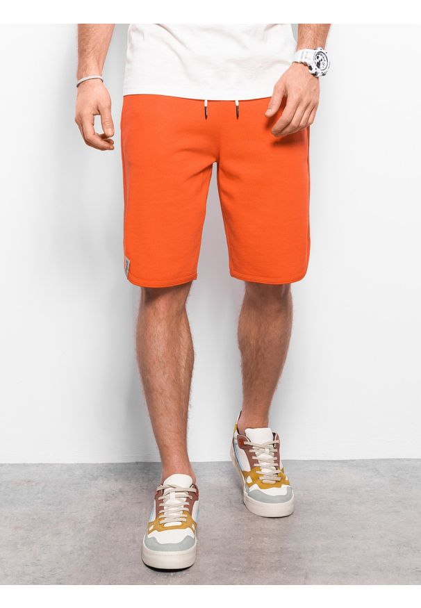 Ombre Clothing - Szorty męskie dresowe wykończone lamówka - pomarańczowe V5 - Rozmiar: M. Kolor: pomarańczowy. Materiał: dresówka. Wzór: ze splotem