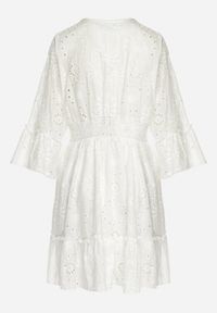 Born2be - Biała Bawełniana Sukienka Mini z Haftowanej Tkaniny z Koronką Telvia. Kolor: biały. Materiał: tkanina, bawełna, koronka. Wzór: haft, koronka. Długość: mini #4