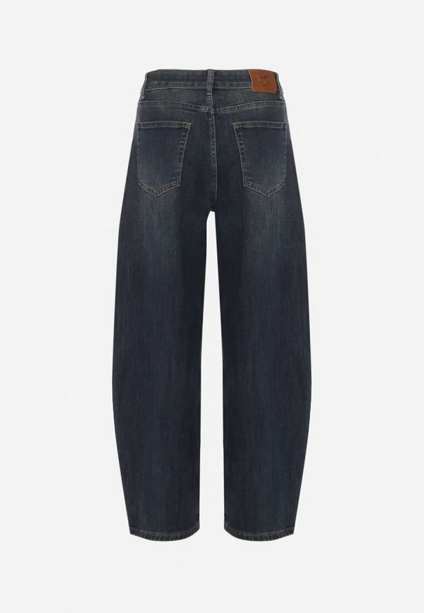 Born2be - Granatowe Szerokie Jeansy Barrel Fit z Wysokim Stanem Delennia. Stan: podwyższony. Kolor: niebieski. Styl: elegancki