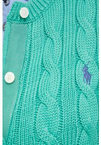 Polo Ralph Lauren kardigan bawełniany 211792413008 damski kolor zielony. Okazja: na co dzień. Typ kołnierza: polo. Kolor: zielony. Materiał: bawełna. Długość rękawa: długi rękaw. Długość: długie. Wzór: ze splotem. Styl: casual #2