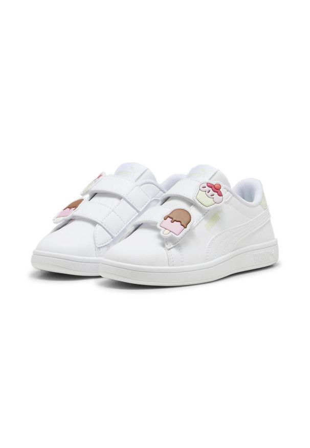 Puma - Dziecięce sneakersy PUMA Smash 3.0 Badges PUMA White Green Illusion. Kolor: biały, wielokolorowy, zielony