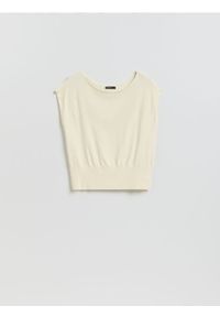 Reserved - Bluzka z wiskozą - kremowy. Kolor: kremowy. Materiał: wiskoza