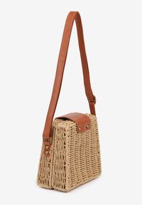 Renee - Ciemnobeżowa Pleciona Torebka Listonoszka o Geometrycznym Kształcie Felowena. Kolor: beżowy. Wzór: geometria. Sezon: wiosna. Styl: boho, klasyczny, elegancki, casual #3