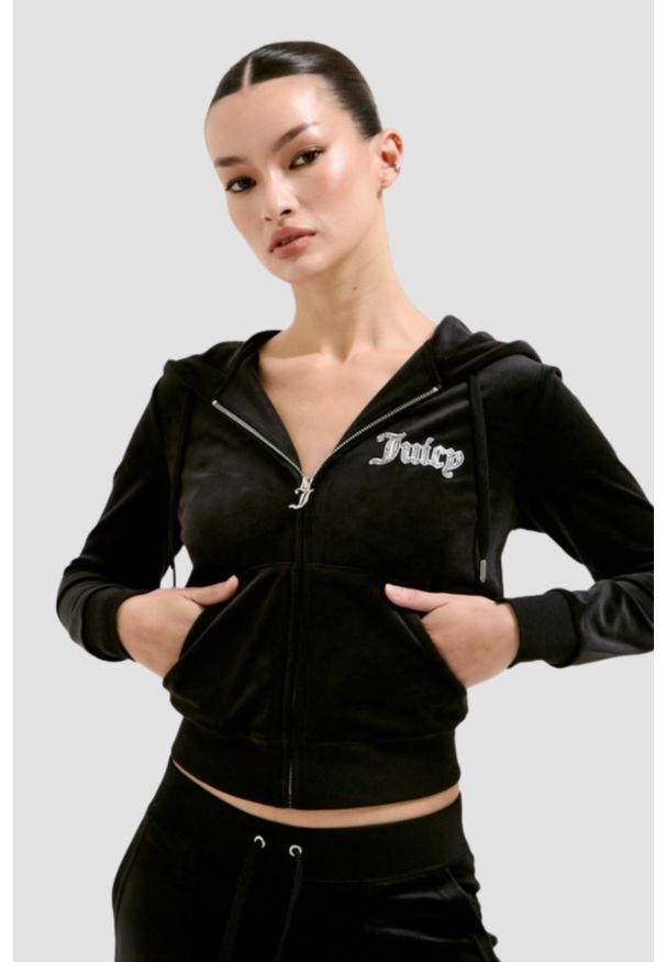 Juicy Couture - JUICY COUTURE Czarna damska bluza Robertson Caviar Hoodie, Rozmiar S. Kolor: czarny