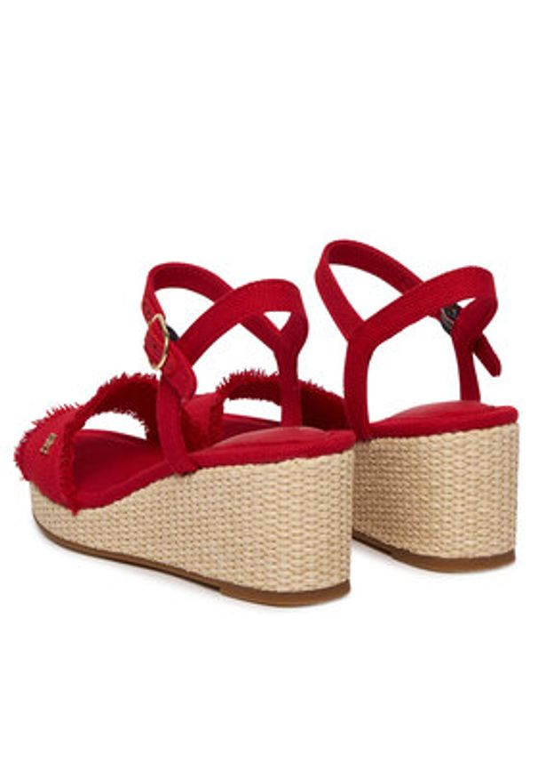 TOMMY HILFIGER - Tommy Hilfiger Sandały Mid Woven Wedge Espad Fringe FW0FW09470 Czerwony. Kolor: czerwony. Materiał: materiał