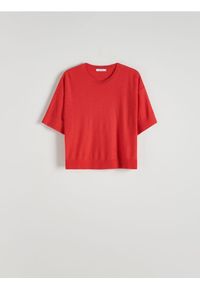 Reserved - Dzianinowa bluzka z wiskozą - czerwony. Kolor: czerwony. Materiał: dzianina, wiskoza