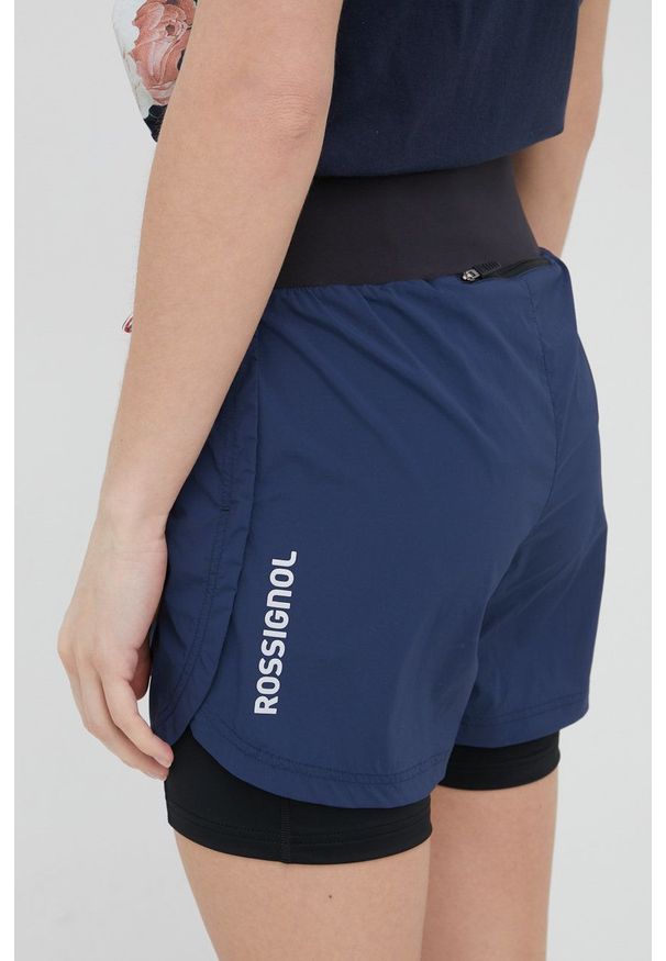 Rossignol szorty sportowe damskie kolor granatowy gładkie high waist. Stan: podwyższony. Kolor: niebieski. Materiał: dzianina, materiał, tkanina. Wzór: gładki. Styl: sportowy