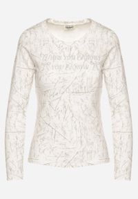 Born2be - Biała Bluzka Typu Longsleeve z Geometrycznym Wzorem Unila. Okazja: na spotkanie biznesowe, do pracy, na co dzień. Kolor: biały. Materiał: jeans. Długość rękawa: długi rękaw. Wzór: geometria. Styl: biznesowy, casual