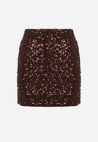 Born2be - Brązowa Spódnica Ołówkowa Ozdobiona Cekinami Idinelle. Okazja: na randkę. Kolor: brązowy. Wzór: aplikacja. Styl: elegancki #4