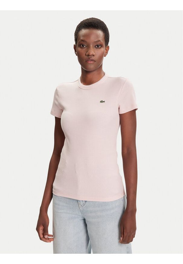 Lacoste T-Shirt TF5538 Różowy Slim Fit. Kolor: różowy. Materiał: bawełna