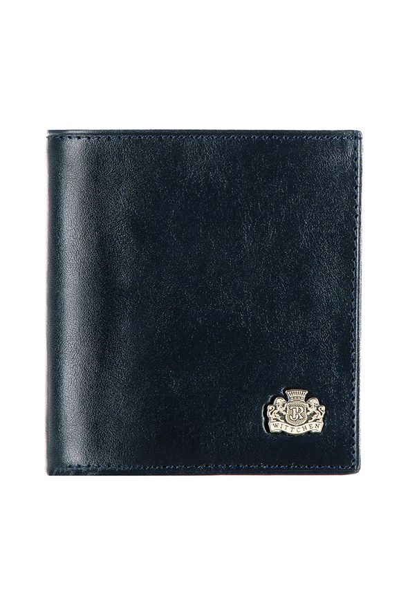 Wittchen - Damski portfel skórzany z herbem na zatrzask. Kolor: niebieski. Materiał: skóra
