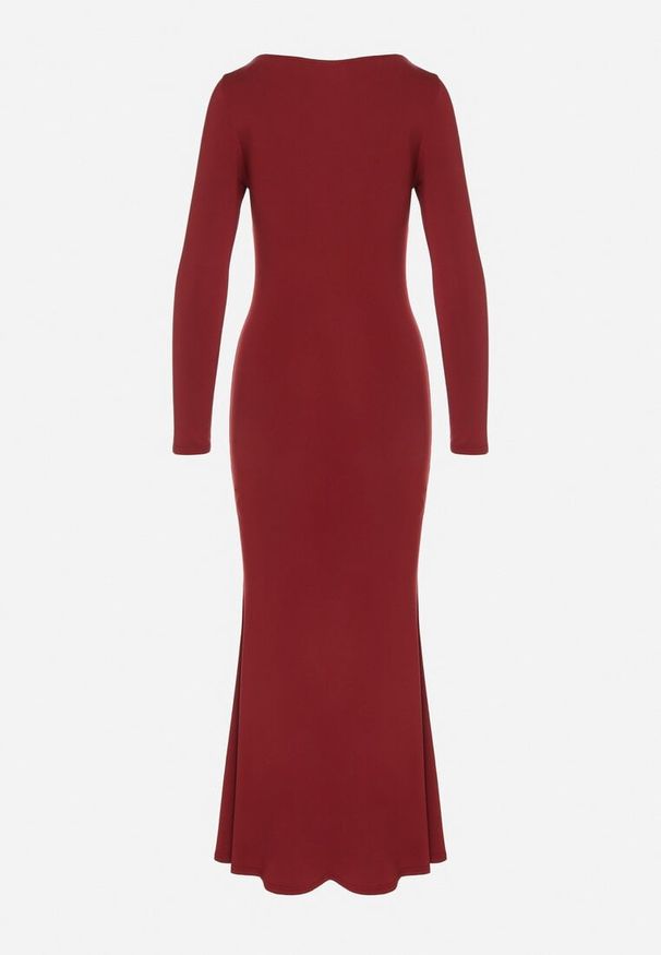 Born2be - Bordowa Koktajlowa Sukienka z Wiskozą i Metaliczną Ozdobą Refare. Okazja: na imprezę. Kolor: czerwony. Materiał: wiskoza. Wzór: aplikacja. Styl: wizytowy