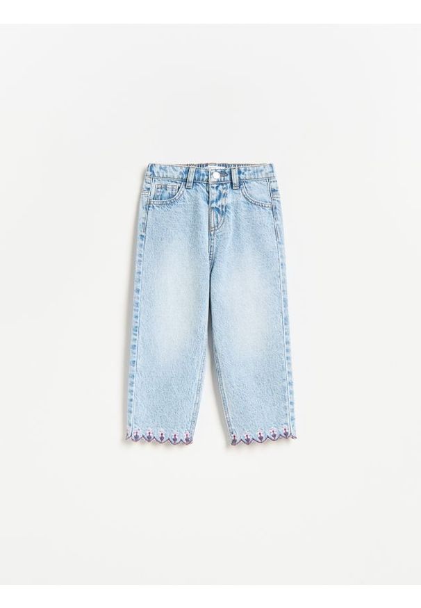 Reserved - Jeansy z haftem - niebieski. Kolor: niebieski. Materiał: jeans. Wzór: haft