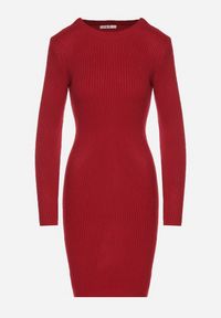 Born2be - Bordowa Dopasowana Sukienka z Prążkowanej Dzianiny z Bawełną Tesmera. Okazja: na co dzień, do pracy, na spotkanie biznesowe. Kolor: czerwony. Materiał: prążkowany, bawełna, dzianina. Styl: biznesowy, casual #7
