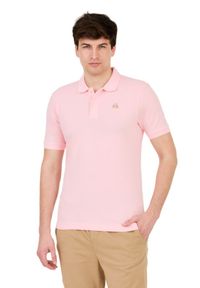 La Martina - LA MARTINA Różowy t-shirt z małym logo. Typ kołnierza: polo. Kolor: różowy #5