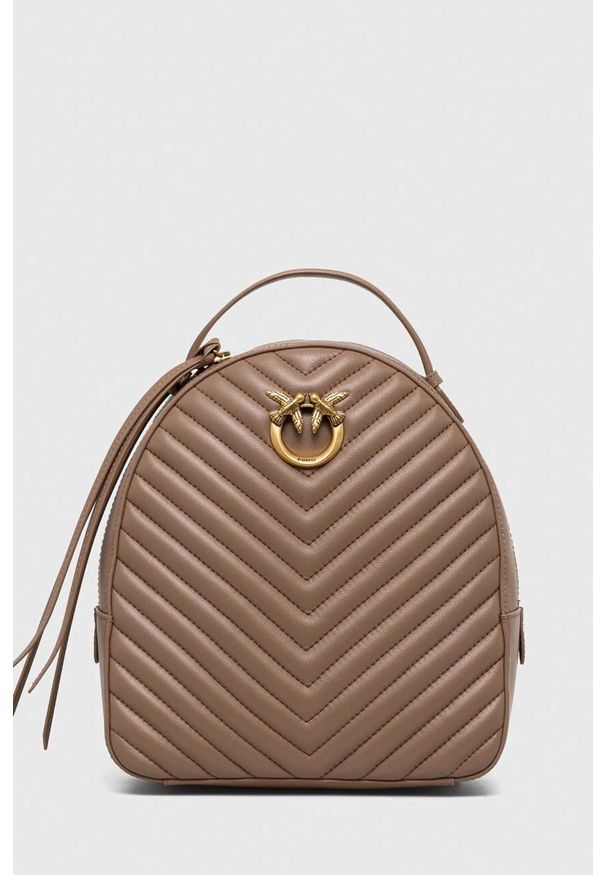 Pinko plecak skórzany Answear Exclusive damski kolor brązowy mały gładki. Kolor: brązowy. Materiał: skóra. Wzór: gładki