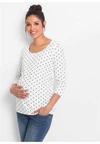 Shirt ciążowy z nadrukiem (2 szt.), rękawy 3/4, bawełna organiczna bonprix biały w groszki + w paski. Kolekcja: moda ciążowa. Kolor: biały. Materiał: bawełna. Wzór: grochy, nadruk, paski #5
