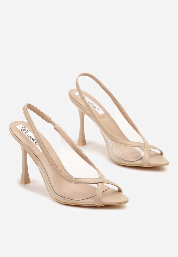 Renee - Beżowe Transparentne Sandały na Szpilce Slingback z Noskiem Peep Toe Neothia. Okazja: na co dzień. Nosek buta: otwarty. Kolor: beżowy. Materiał: jeans. Obcas: na szpilce. Styl: klasyczny, casual, elegancki