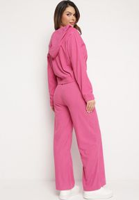 Born2be - Fuksjowy Sztruksowy Komplet Dresowy Bluza z Kapturem i Szerokie Spodnie z Kieszeniami Makeria. Kolor: różowy. Materiał: dresówka, sztruks #3
