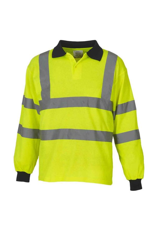 YOKO - Męska Koszulka Polo Z Długim Rękawem HiVis. Typ kołnierza: polo. Kolor: żółty. Długość rękawa: długi rękaw. Długość: długie