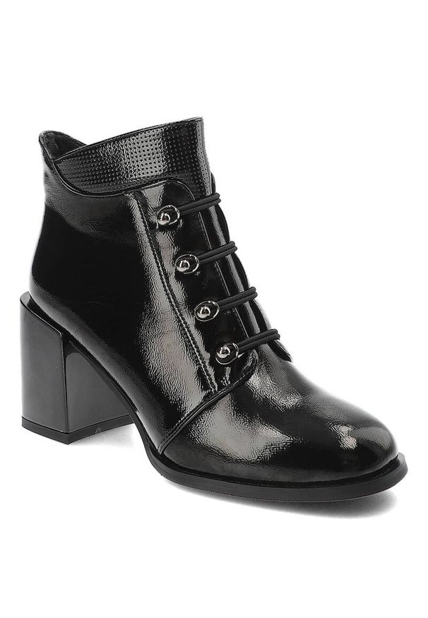 Czarne Botki Lakierowane Filippo Eleganckie Buty Damskie. Okazja: na co dzień. Kolor: czarny. Materiał: lakier. Sezon: jesień. Obcas: na obcasie. Styl: elegancki. Wysokość obcasa: średni