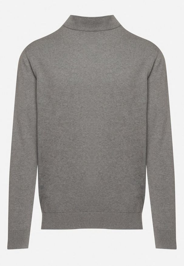 Born2be - Szary Sweter Półgolf z Bawełną Ozdobiony Ściągaczami Zolila. Okazja: na co dzień, na spotkanie biznesowe. Kolor: szary. Materiał: bawełna. Długość rękawa: długi rękaw. Długość: długie. Wzór: aplikacja. Styl: casual, biznesowy, klasyczny