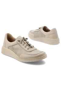 Półbuty damskie Wasak, cholewka skóra naturalna elementy materiałowe siateczkowe sznurowanie gruba podeszwa profilowana, beżowe, 0763. Zapięcie: sznurówki. Kolor: beżowy. Materiał: skóra, materiał. Szerokość cholewki: normalna #7
