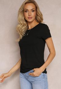 Renee - Czarny T-shirt z Linii Basic Apoxis. Kolor: czarny. Materiał: dzianina. Wzór: jednolity. Styl: elegancki