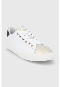 Pepe Jeans Buty Kioto kolor biały na płaskiej podeszwie. Nosek buta: okrągły. Zapięcie: sznurówki. Kolor: biały. Materiał: guma. Obcas: na płaskiej podeszwie