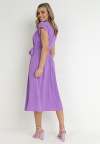 Born2be - Fioletowa Sukienka Koszulowa Wiązana w Pasie z Krótkimi Rękawami Clairana. Kolor: fioletowy. Długość rękawa: krótki rękaw. Typ sukienki: koszulowe #5