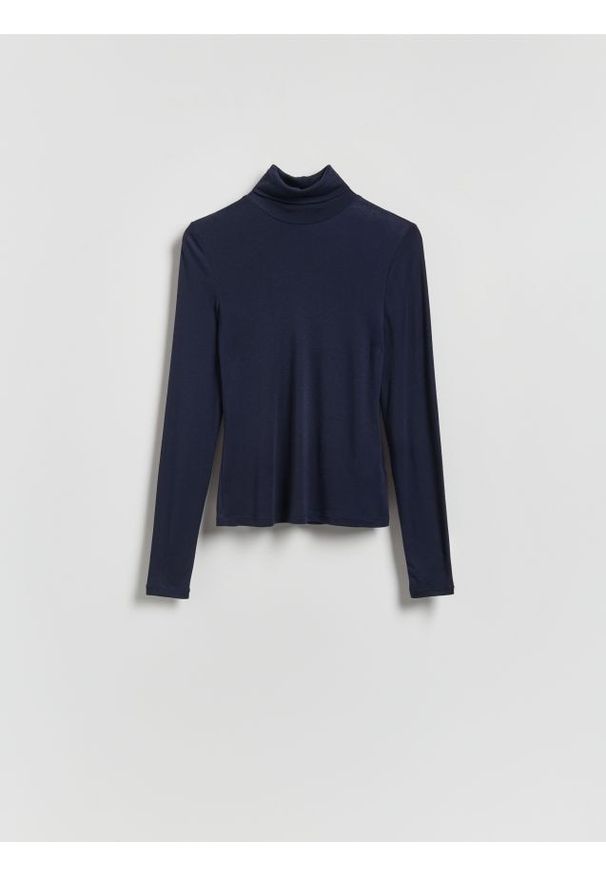 Reserved - Longsleeve z wiskozą - granatowy. Kolor: niebieski. Materiał: wiskoza. Długość rękawa: długi rękaw