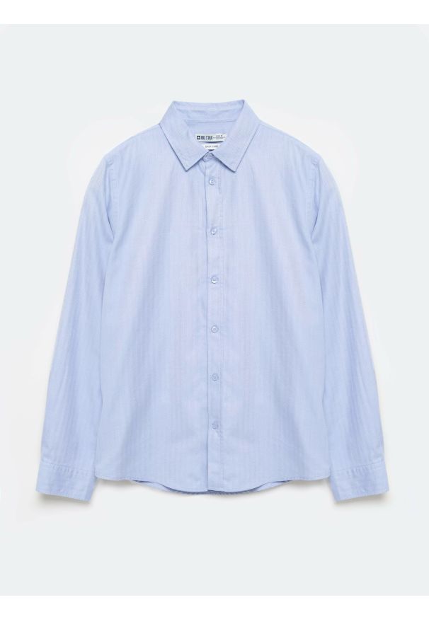 Big-Star - Koszula męska bawełniana błękitna Guberno 400. Okazja: do pracy. Kolor: niebieski. Materiał: bawełna. Wzór: haft, jodełka, ze splotem. Styl: klasyczny, elegancki