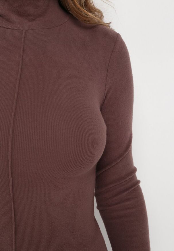Born2be - Brązowy Sweter Golf o Dopasowanym Kroju Ryler. Okazja: na co dzień. Typ kołnierza: golf. Kolor: brązowy. Materiał: jeans. Długość rękawa: długi rękaw. Długość: długie. Wzór: aplikacja. Styl: casual, klasyczny