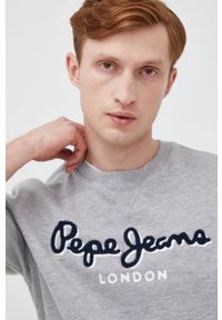 Pepe Jeans bluza męska kolor szary z aplikacją. Kolor: szary. Wzór: aplikacja
