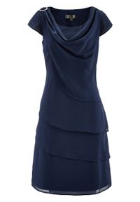 Sukienka szyfonowa w optyce warstwowej bonprix ciemnoniebieski. Typ kołnierza: dekolt woda. Kolor: niebieski. Materiał: szyfon. Styl: elegancki #1